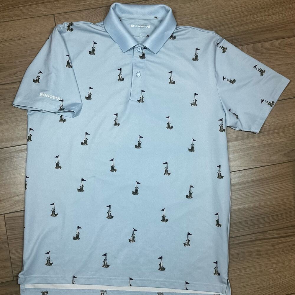 Bonobos Golf Mens Small Performance Golf Polo Shirt‎ Blue Graphic Print